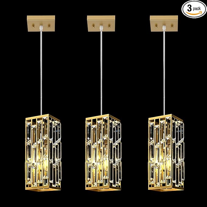 Pendant Lights Kitchen Island, Modern Golden Pendant Light Fixtures, Mini Crystal Chandelier, Adjustable Hanging Lights Fixture for Dinning Room Over Table Bedroom