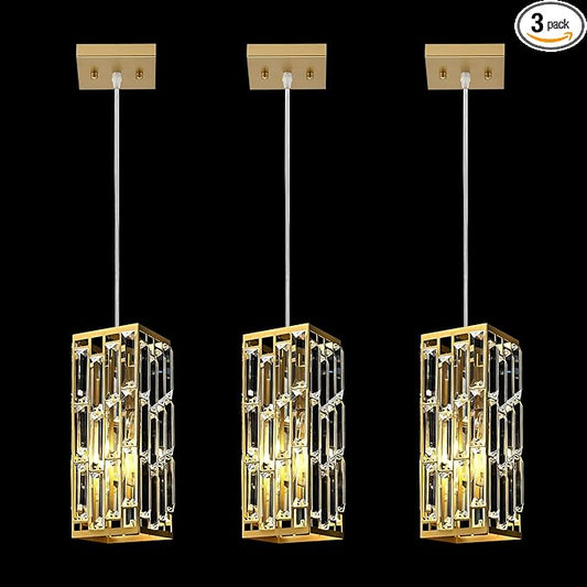 Pendant Lights Kitchen Island, Modern Golden Pendant Light Fixtures, Mini Crystal Chandelier, Adjustable Hanging Lights Fixture for Dinning Room Over Table Bedroom