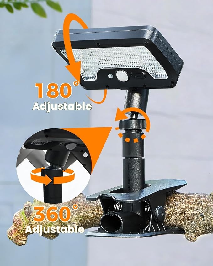 Clip On Solar Lights Outdoor, Motion Sensor Outdoor Lights, 92 LEDs 600LM Solar Fence Lights Outdoor Waterproof,Security Lights for Fence, Deck, Gutter (2, Clamp/Black/3000K)