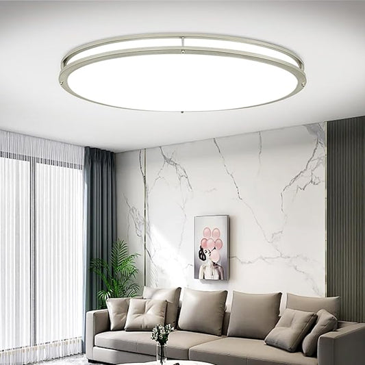DLLT Flush Mount LED Ceiling Light: 32 Inch 5CCT (3000K-6000K) & Dimmable Ceiling Light Fixtures for Bedroom Hallway - 45W Modern Brushed Nickel Super Bright Kitchen Lighting Fixtures Ceiling