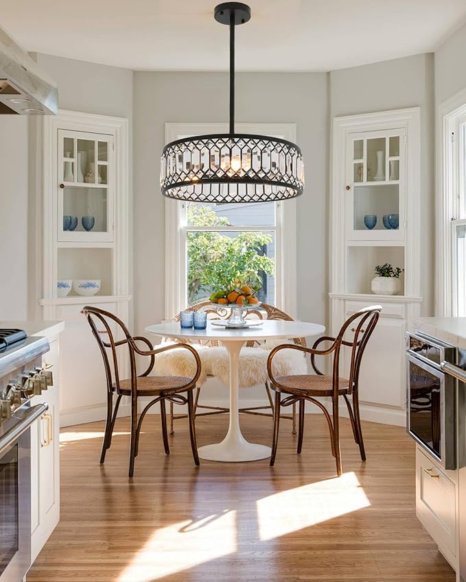 Crystal Ceiling Lights 16 Inch Modern Semi Flush Mount Ceiling Light Fixture,Farmhouse Rustic Black Chandelier for Drawing Room Bathroom Kitchen Dining Room Living Room Foyer(4 Light)
