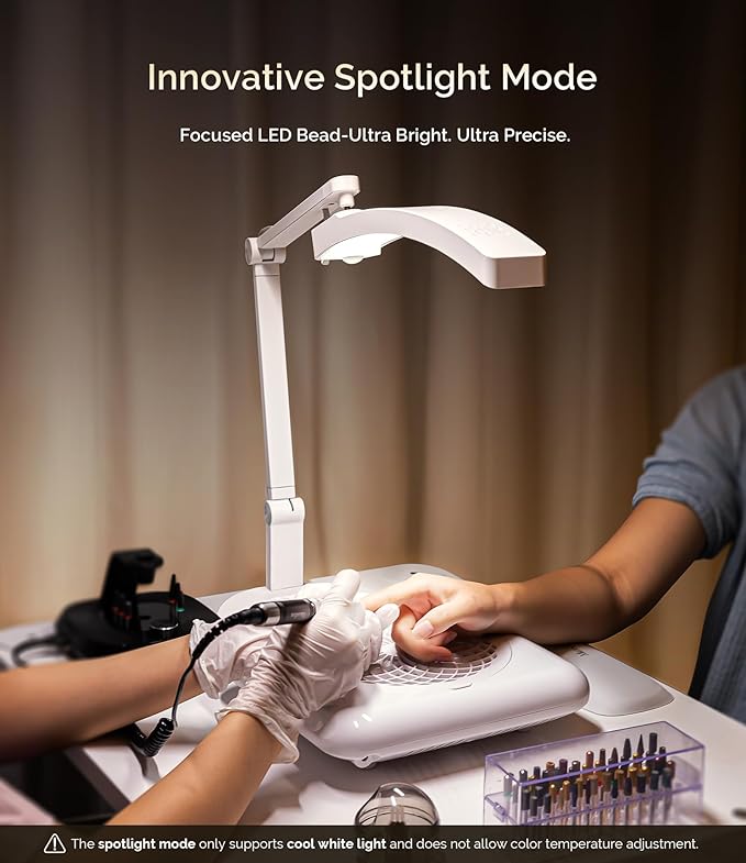 MelodySusie LED Manicure Table Lamp for Nail Techs, S-Pro25A Professional Nail Desk Light with Adjustable Arm, Dimmable Brightness & 3 Color Temperatures for Gel Nails & Nail Art