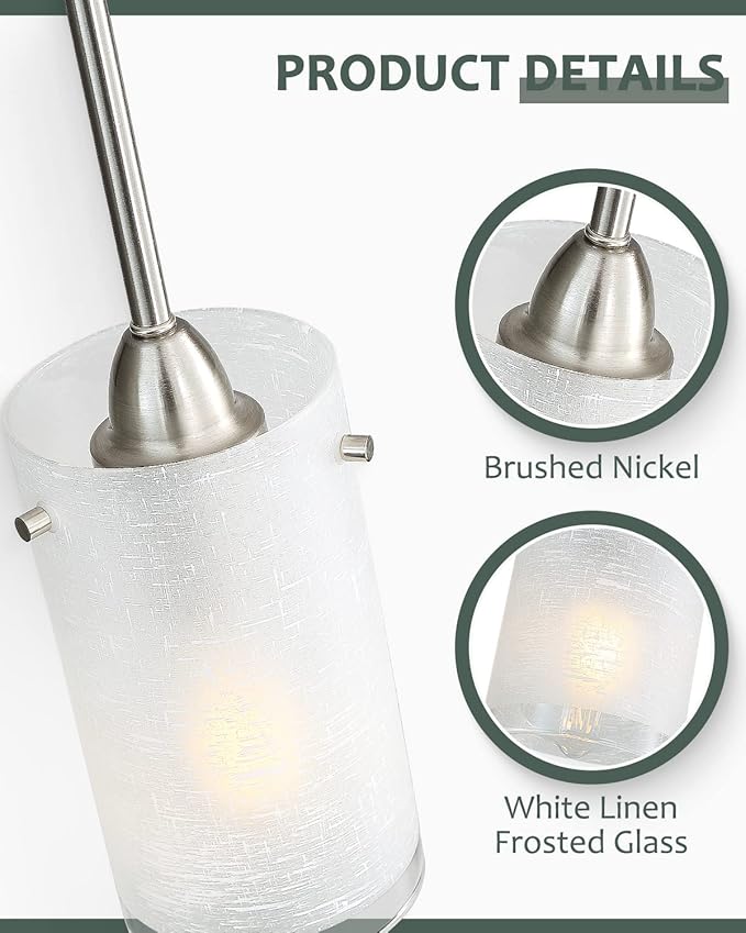 1-Light Mini Pendant Light Fixtures, Modern Chandelier Hanging Ceiling Light with White Frosted Shade, Brushed Nickel Pendant Lighting for Kitchen Bedroom Hallway, Adjustable Height, 2 Pack