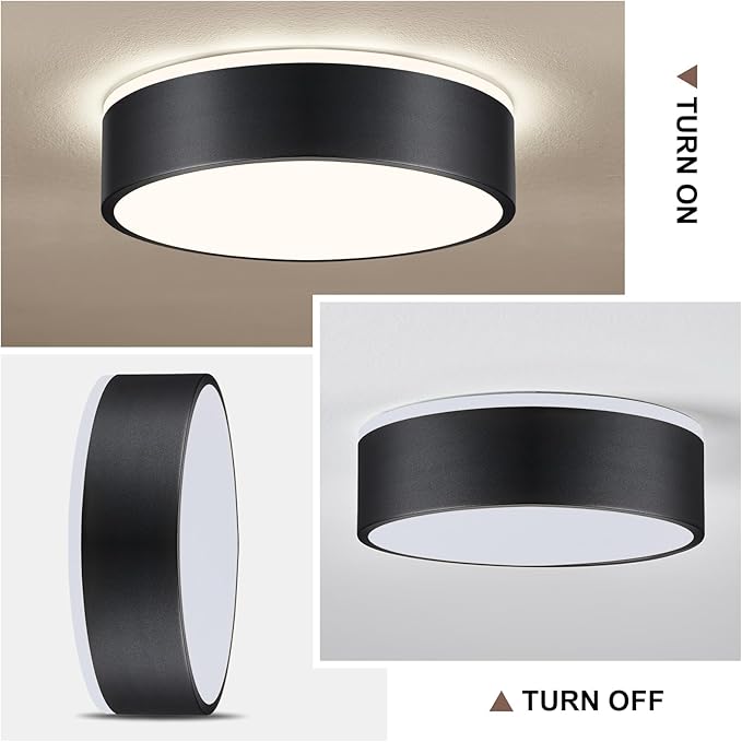 YURNYQ Dimmable Black LED Flush Mount Ceiling Lights, Modern 5CCT 2700K-6000K Close to Ceiling Light, Simple Round Kitchen Lighting Fixtures for Bedroom Hallway Entryway Laundry Room, 11.8 Inch