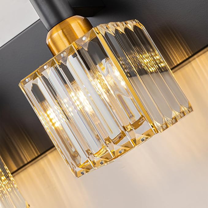6-Lights Crystal Bathroom Vanity Light Black Gold Modern Bathroom Lighting Fixtures Over Mirror, Wall Light Fixtures