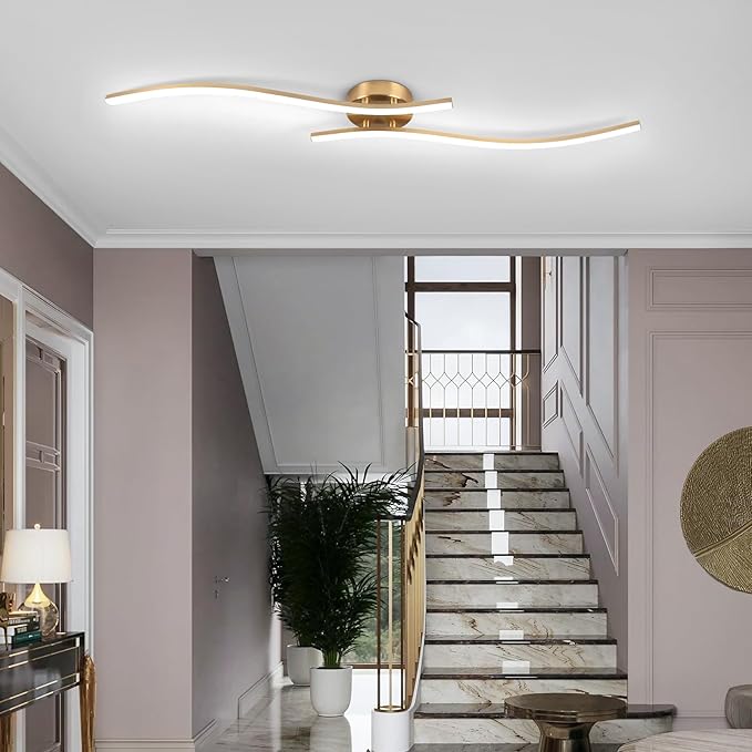28W Gold Linear Ceiling Light Gold Modern LED Ceiling Light Fixture 6000K Aluminum 39.37Inch Long Ceiling Lamp for Hallway, Kitchen, Bedroom, Dining Room