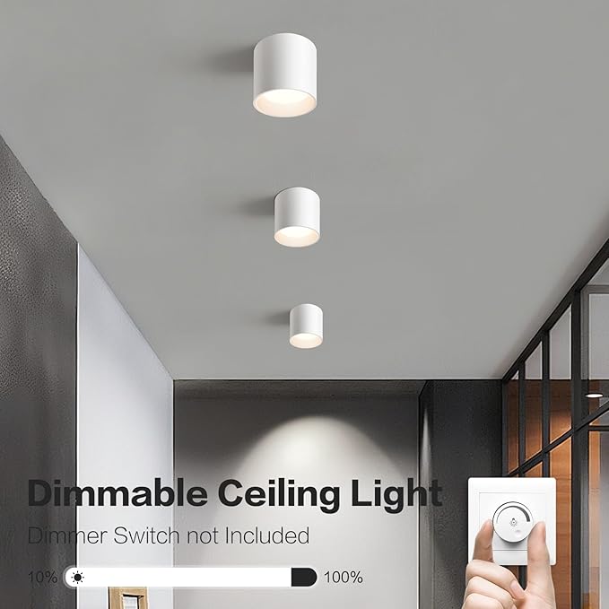 OKELI White Hallway Flush Mount Ceiling Light Fixtures for Kitchen Entryway, Modern LED Dimmable Close to Ceiling Lighting, 4.6'' Cylinder Ceiling Lamps for Dining Room Living Room, 20W 4000K 3 Pack