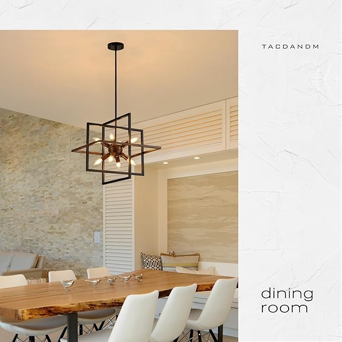 8-Light Farmhouse Sputnik Wood Pendant Light, 18.9'' Vintage Rustic Brown Wood Chandeliers,Retro Industrial Hanging Light Fixtures for Dining Room