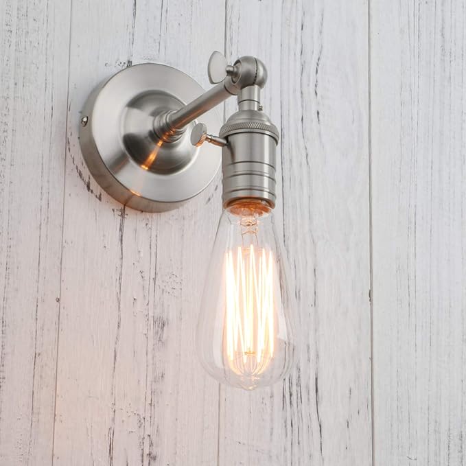 PERMO Vintage Industrial Pole Wall Mount Mini Single Sconce Metal Wall Sconces Fixture (Brushed)