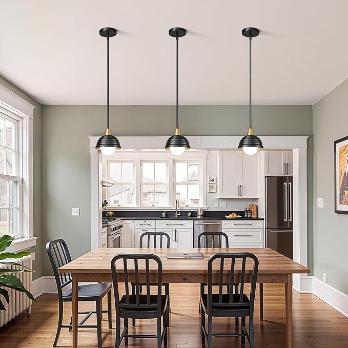 Industrial Kitchen Pendant Light Fixtures: 6 Inch Metal Modern Chandelier - Adjustable Farmhouse Black and Gold Pendant Lighting for Kitchen Living Room Bedroom