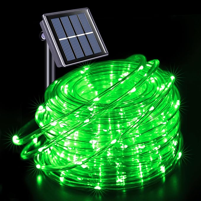 JMEXSUSS Green Halloween Solar Lights, 66 ft 200 LED Rope Lights Outdoor Waterproof, PVC Tube Green Christmas String Lights for Halloween Party Tree Fence Christmas