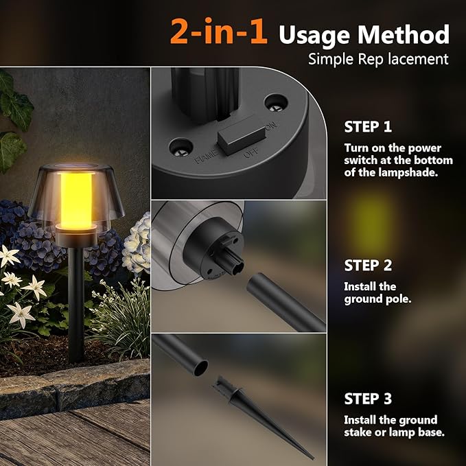 Viewsun 2 Pack Solar Table Lamps，2 Lighting Modes Solar Pathway Lights Outdoor with Waterproof Cordless for Lawn Patio Walkway Driveway Decor Landscape Indoor Bathroom Lighting