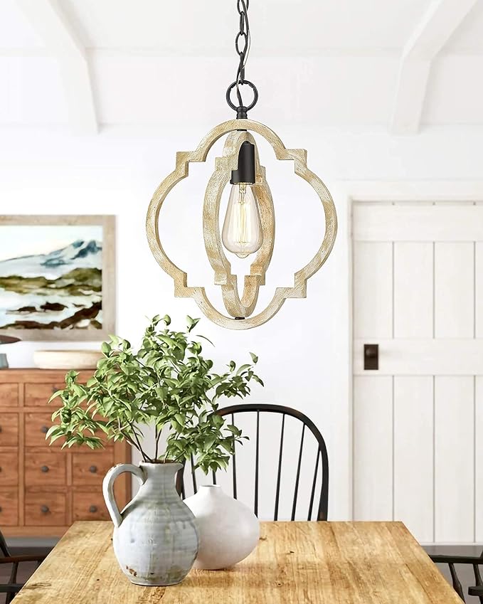 Pendant Lights for Kitchen Island, Farmhouse Wood Light Fixtures, Adjustable Height Hanging Pendant Lights for Foyer, Dining Room, Entryway