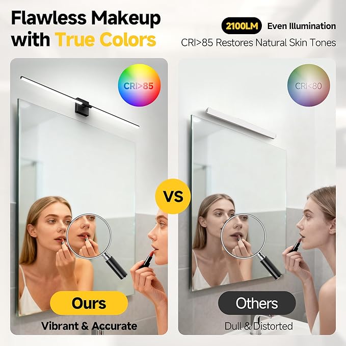 Vanity Lights 48 inch, 4-Level Brightness Built-in Dimmer, 28W Dimmable 5CCT Bathroom Light Fixtures Over Mirror, Black Vanity Lights for Bathroom Mirror Cabinets Bedroom-FCC ETL Certified