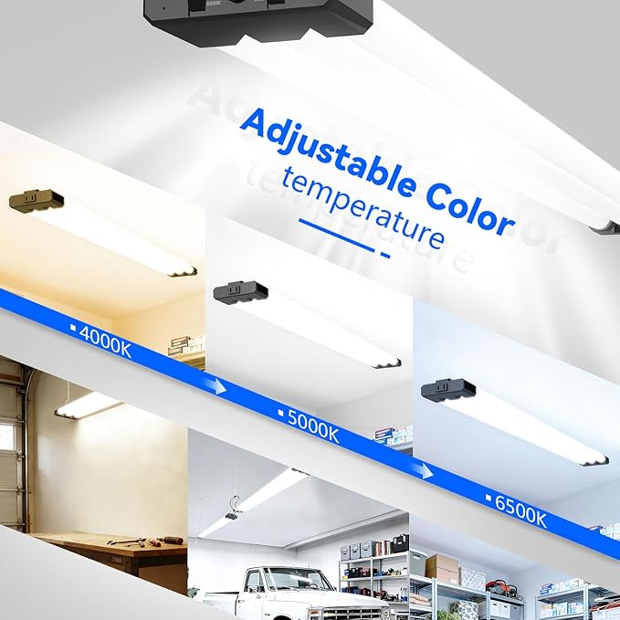 JESLED LED Shop Lights 4FT, 3CCT Selectable 4000K/5000K/6500K, Adjustable 30W/40W/50W, 7500LM Super Bright (300W Equivalent), Linkable Utility Light for Garage, Ceiling or Hanging Mount, ETL, 4 Pack