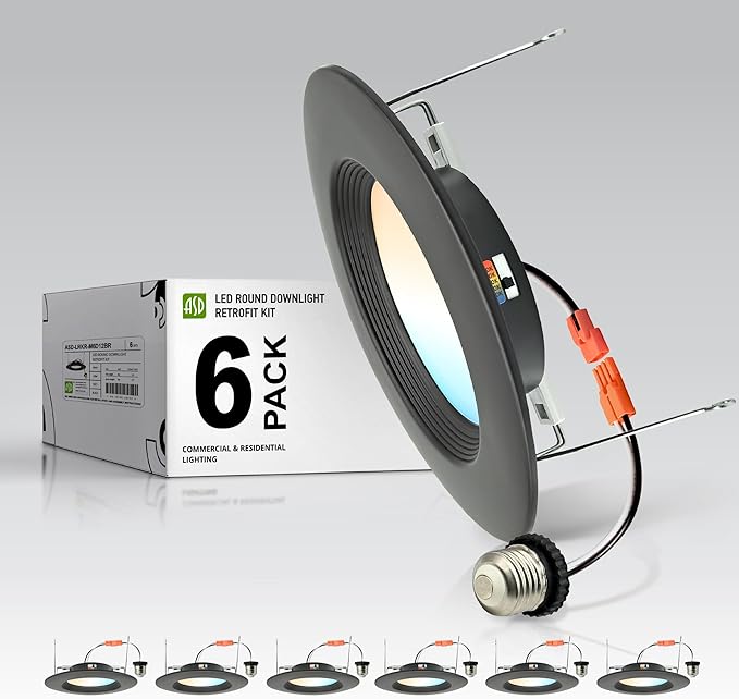 ASD 6 Pack Bronze Retrofit LED Recessed Lighting 6 Inch - 12W 2700K-5000K 1078LM Can Lights for Ceiling 6 Inch, Dimmable Bronze Recessed Lights, Baffle Trim Wet Rated Wafer Lights, ETL, Energy Star