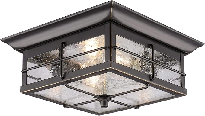 Westinghouse 6578400 Orwell 2 Light Outdoor Flush Mount Fixture in Oil Rubbed Bronze and Clear Glass, 6578400