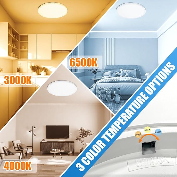 Allsmartlife Led Flush Mount Ceiling Light 2 Pack, 15.8 inch 32W 4320lm Dimmable Led Ceiling Light, 3000K/4000K/6500K, Round Led Light Fixture for Laundry Room, Hallway