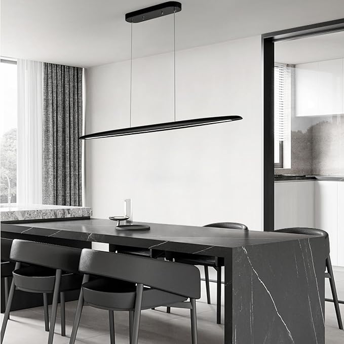 YISDESIGN 59inch Integrated Led Pendant Light 40w Dimmable Wood Black Linear Pendant Lighting Led Modern Island Light with Black Finish for Living Room Dining Room Billiard & Pool Lights