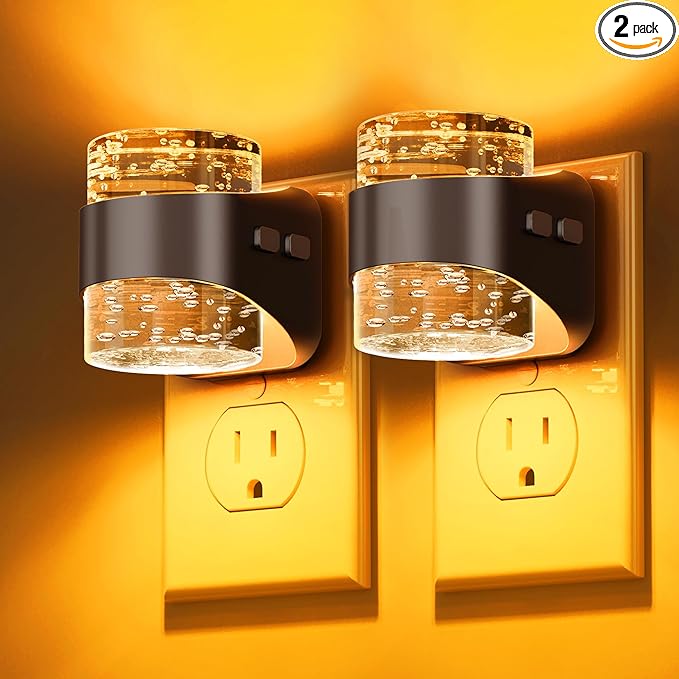 L LOHAS LED Night Light, Bubble Night Lights Plug into Wall, 2 Pack Night Lights with Dusk-to-Dawn Sensor,Dimmable Amber Pulg in Nightlights for Rooms Bathroom Hallway