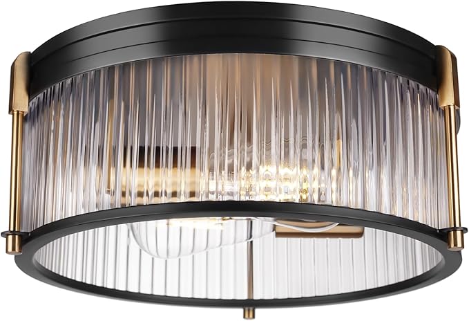Industrial Flush Mount Ceiling Light, Rustic Ceiling Lamp Fixtures with Clear Glass Shade, Industrial Metal Cage Ceiling Light for Kitchen Bedroom Bathroom Hallway Entryway Porch