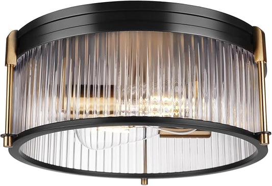 Industrial Flush Mount Ceiling Light, Rustic Ceiling Lamp Fixtures with Clear Glass Shade, Industrial Metal Cage Ceiling Light for Kitchen Bedroom Bathroom Hallway Entryway Porch