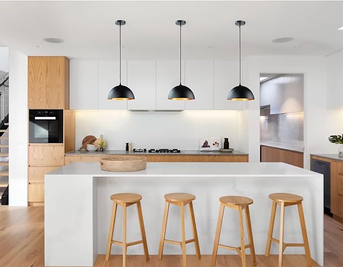 Takor 3 Pack Metal Pendant Light Fixtures, Rustic Ceiling Lights, Industrial Adjustable Hanging Lamp with E26 Base, Farmhouse Pendant Lighting for Kitchen Island, Living Room, Black(Bulb Not Included)