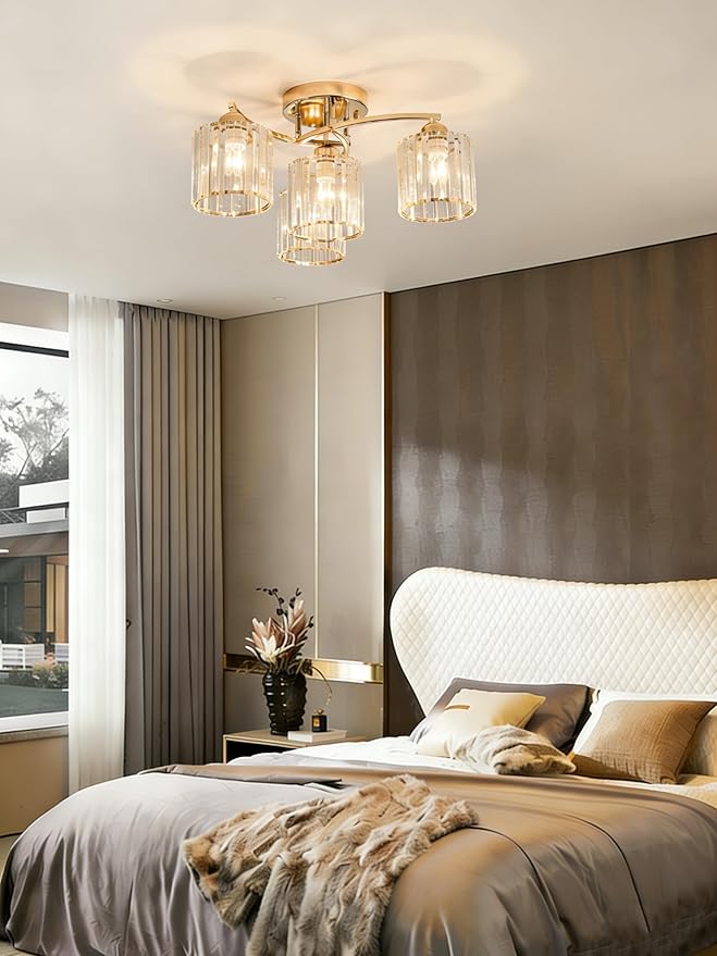Crystal Chandelier, Modern Elegant Ceiling Light E26 Base Easy Installation Durable Metal Frame for Living Room Bedroom Dining Room,Golden