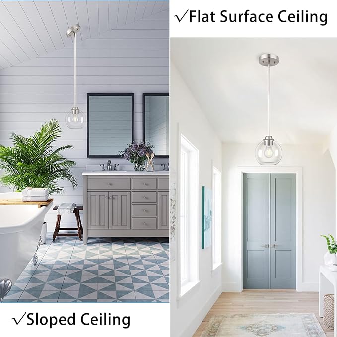 Modern Pendant Light Fixtures 2 Pack, Brushed Nickel Pendant Lights with Clear Glass Shade,Pendant Lights Kitchen Island, Kitchen Pendant Lighting Over Island, Hanging Lights for Kitchen