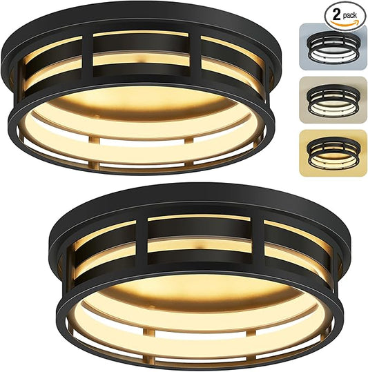 LED 13 inch Flush Mount Ceiling Light Fixture,Black Hallway Light Fixtures Ceiling,Light Fixtures Ceiling Mount for Farmhouse,Kitchen,Hall (2 Pack