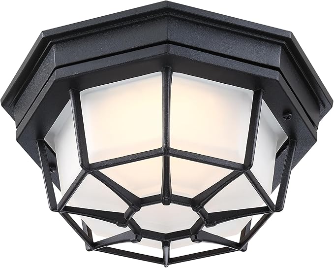 8.5 inch Black LED Ceiling Lights Set Of 2, Octagonal Black LED Outdoor Light 2700K 3000K 3500K 4000K 5000K Mid-Century Modern Ceiling Lights for Front Door,Aluminum Alloy,Glass,14W,120V,750lm-1000Lm