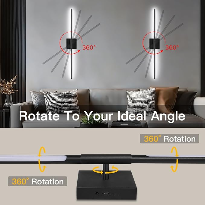 TaoFiaCo Battery Operated Wall Sconces Set of Two, Battery Wall Sconce with Remote Control, Black Modern LED Rechargeable Sconces, Wall Lights for Bedroom, Living Room, 2Pack, 31.5Inch