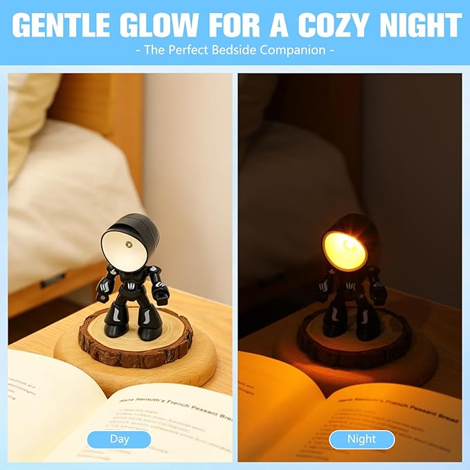 Mini Night Light, Posable Cartoon Cute Robot Companion Table Light, Bedside Reading Table Lamp for Desk Decor, Bedroom, Office (Blue)