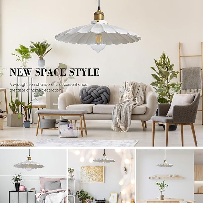 Plug in Pendant Light 13.8 Inch Round Metal Shade Vintage White Pendant Light for Kitchen Island 14Ft Adjustable Dome Industrial Hanging Lamp Living Room