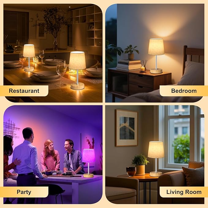 Wowag Small Cordless Table Lamp,5000mAh Rechargeable Battery Operated Desk Lamp,3 Colors & 7 RGB Stepless Dimmable, Portable Touch Bedside Night Light for Patio Restaurant Home,Wood Base,Flaxen Shade