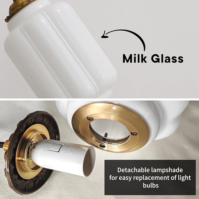 Milk Glass Ceiling Light Fixture,Milk Glass Pendant Light ,Semi Flush Mount Pendant Light Vintage Schoolhouse Ceiling Light for Kitchen Island, Living Room, Dining Room, Bedroom (White, 5.7 Inch)