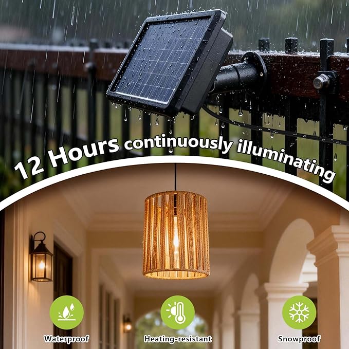 Solar Chandelier Outdoor, Waterproof Hanging Solar Lights with Remote Control, Auto On/Off for Garden, Gazebo, Pergola, Patio, Porch, Balcony(Cilinder-Shaped)