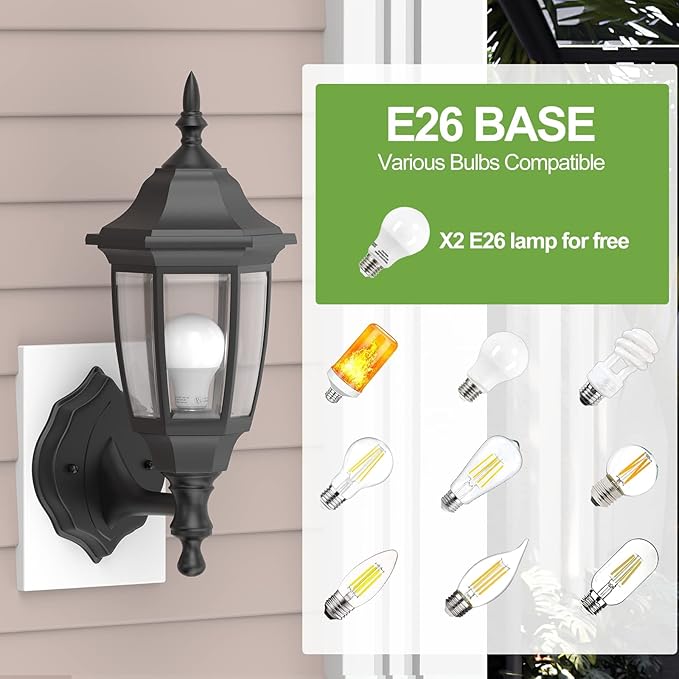 EMART Outdoor Porch Light，Exterior Waterproof Wall Light Fixtures, Special Handling Anti-Corrosion Plastic Material, Wall Mount Lantern for Backyard, Garage, Front Porch -Black(Bulb Included),1 Pack