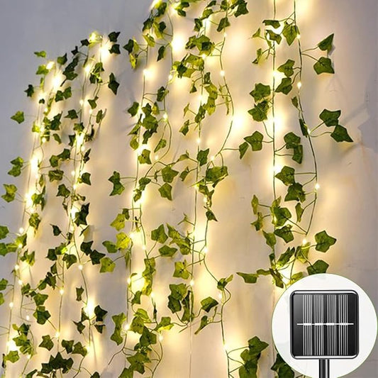 A.bigwhale Outdoor Solar Fairy Lights, 39.3ft Ivy Fairy Lights with 120 LED String Lights, Solar Vine Lights Outdoor Weatherproof, 8 Modes Leaf Light for Garden, Balcony, Patio, Room Decoration