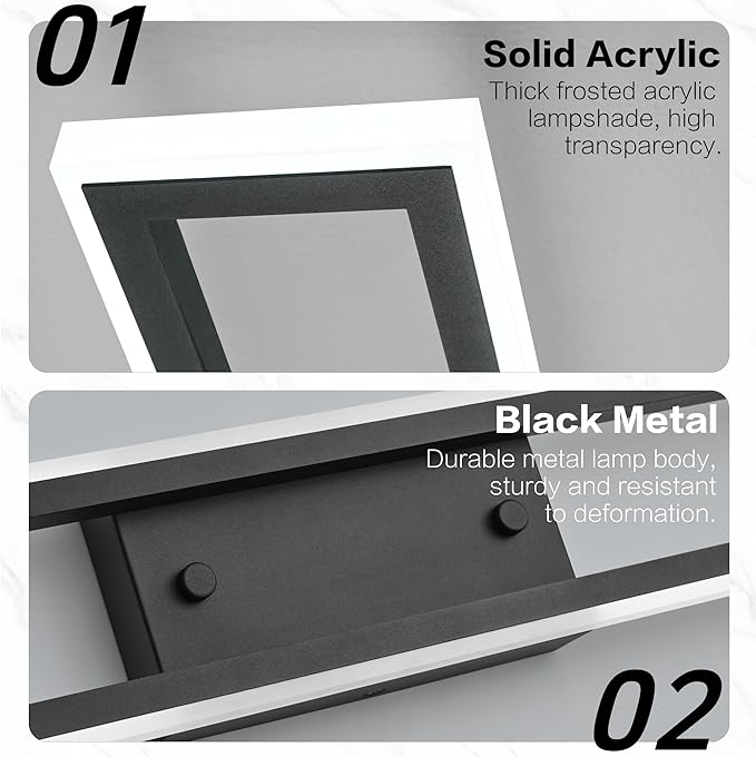 ZUZITO Black Bathroom Light Fixtures - 24 Inch Modern Vanity Lights for Bathroom - Dimmable LED Vanity Light Bar 6000K