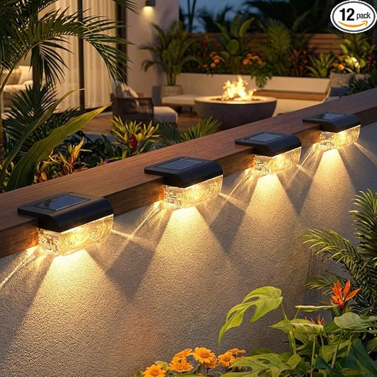 Eyrosa Solar Deck Lights Outdoor Waterproof Warm White 12 Pack | Solar Lights for Outside, Stairs, Step, Fence, Yard, Garden, Patio, Pool, Railing