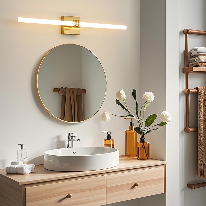 Bathroom Light Fixtures,Gold 28W LED 360° Full Lighting Modern Wall Sconce Vanity Light with 5-Color Dimmable 3000K-6000K, 29.92inch Vanity Lighting for Bath, Powder Room, Bedroom, Hallway