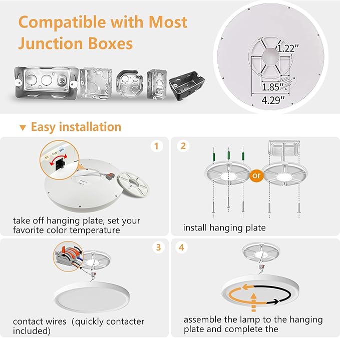 6PK 9 Inch LED Flush Mount Ceiling Light, 18W, 1860LM, 3000K/4000K/6000K CCT Selectable Super Slim LED Ceiling Light, Close to Ceiling Round Flat Panel Light for Hallway, Bedroom,Kitchen ect