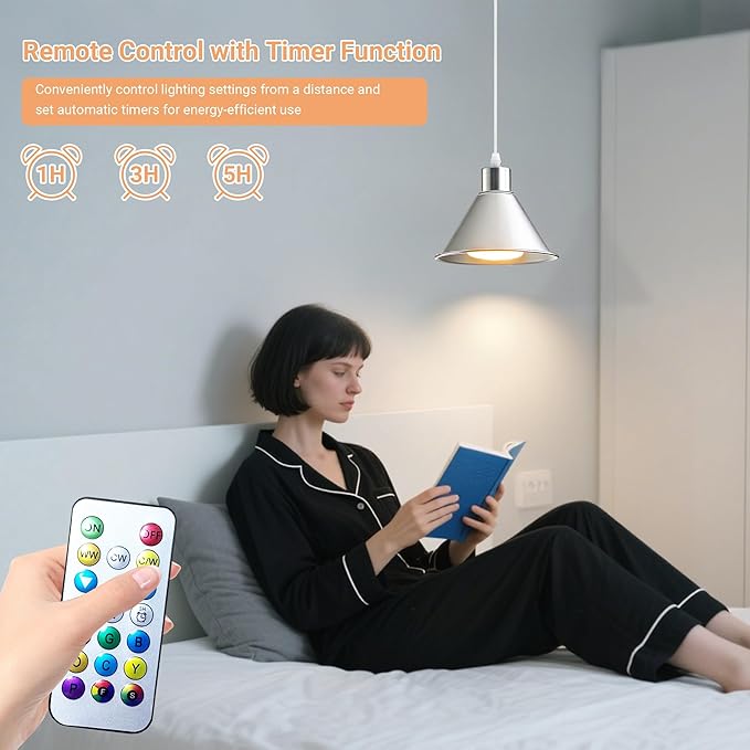 Battery Operated Pendant Light Set of 2, RGB Color Changing Rechargeable Hanging Light with Remote Up to 50 Hours Use, Vintage Pendant Light No Wiring for Bedroom Living Room(Nickel)