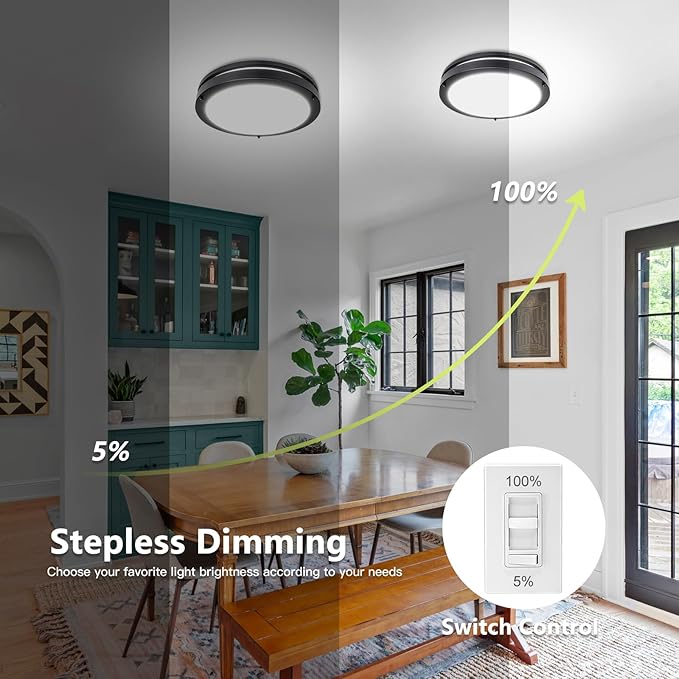 Flush Mount Ceiling Light - 4 Pack 36W 3000K/3500K/4000K/5000K/6000K Dimmable Led Ceiling Light Fixture for Kitchen Hallway Bedroom Bathroom (4, Black, 13 Inch)