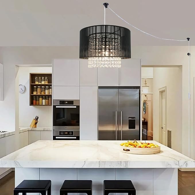 TISLYCO Plug in Chandelier, Crystal Chandelier Lighting with Long Cord 15ft and On/Off Switch, Hanging Pendant Light Plug in, Hanging Lamps That Plug into Wall Outlet for Bedroom Living Room
