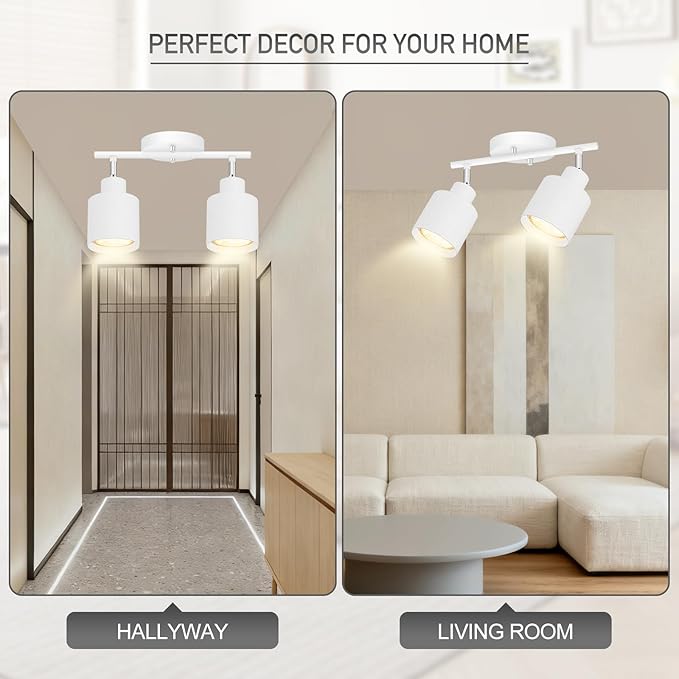 BoostArea 2-Light Led Track Lighting,White Ceiling Lighting Fixtures,Wall Sconces Ceiling Spotlight with Foldable Light Arms for Kitchen, Closet, Bedroom,GU10 Socket, Bulbs Not Included