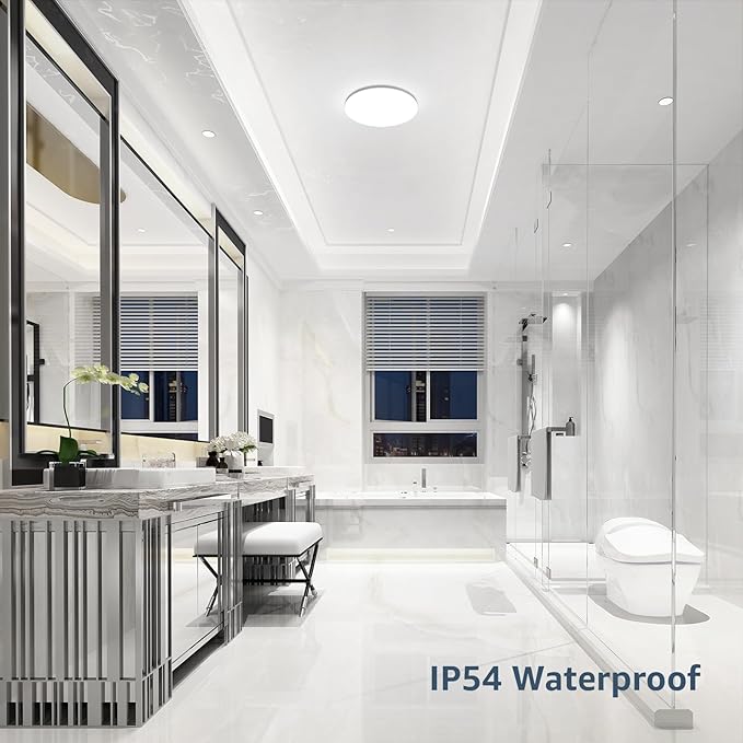Lepro 8.7 inch Flush Mount LED Ceiling Light for Bathroom, Waterproof, 5000K Daylight White, 1500 LM 15 watt, 120 watt Equiv. Round Flat Low Profile Ceiling Fixture for Laundry, Kitchen, Hallway