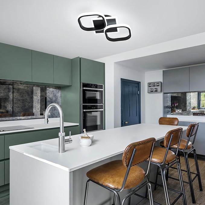 ElDISUNY Modern LED Ceiling Lights 30W Black Elegant Square Ceiling Lights Fixture for Indoor Home Hallway Office Kitchen Living Room Bedroom Dining Room -30w Cool White Light 6000K(2 Packs)