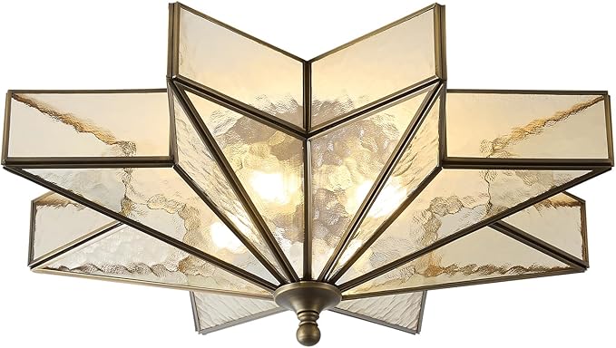 Star Vintage Bronze Ceiling Light - 19.7 in Large Hammered Glass Antique Flush Mount Fixture - Mid Century Black Art Deco Lighting for Kitchen Hallway Bedroom Bathroom Laundry Entryway Farmhouse Hall
